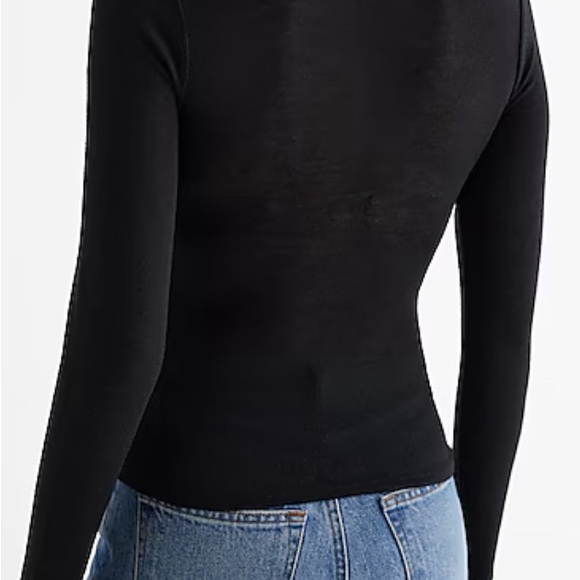 Express Ladies Black Fitted Light Weight Crew Neck Wrap Front Tee NWT Size S - Picture 3 of 5